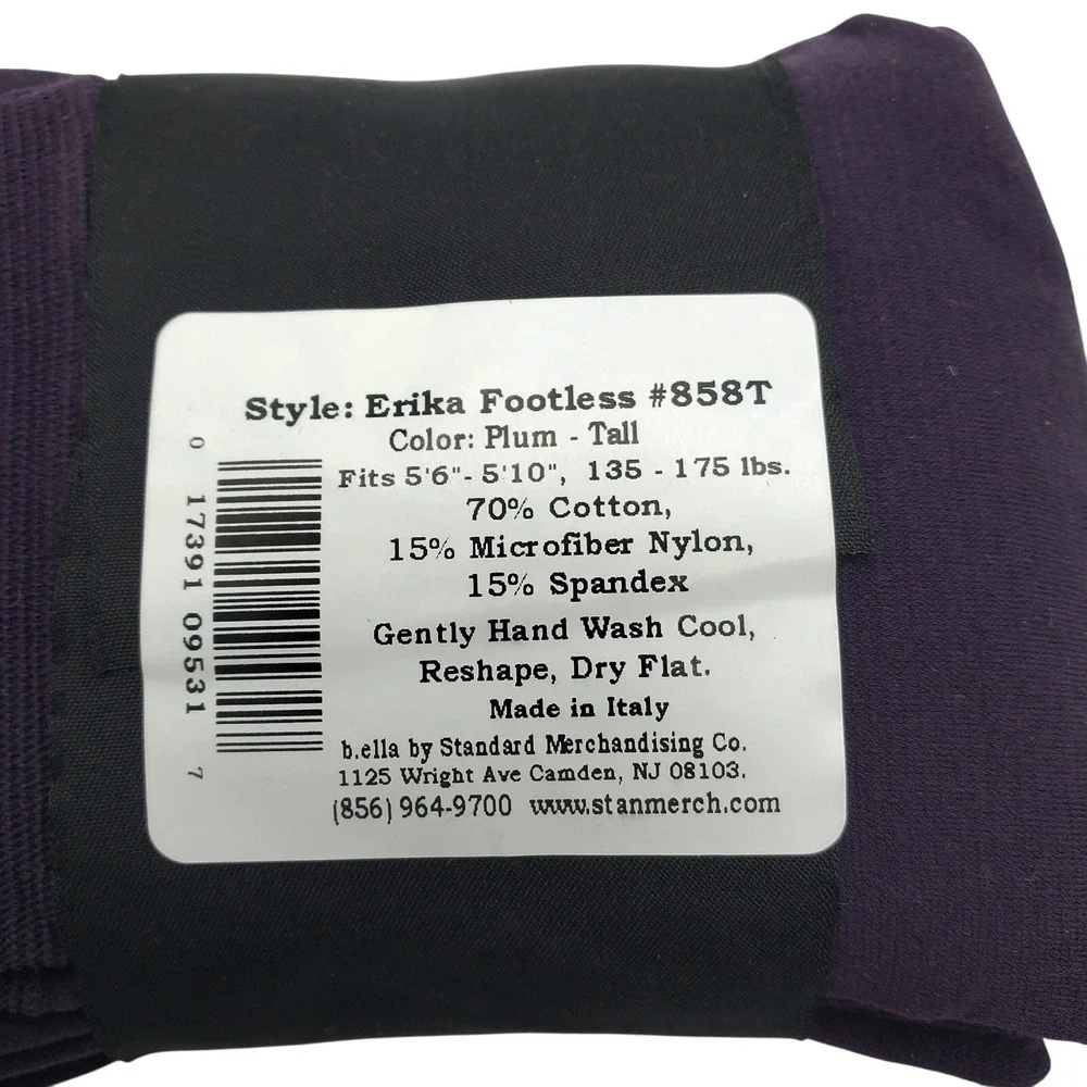 Sueded Cotton Opaque Footless Tights TALL Plum B.ella Erika Italian Hosiery NWT